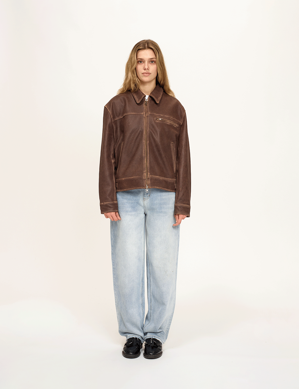 Aged Heavy Wash Leather Jacket