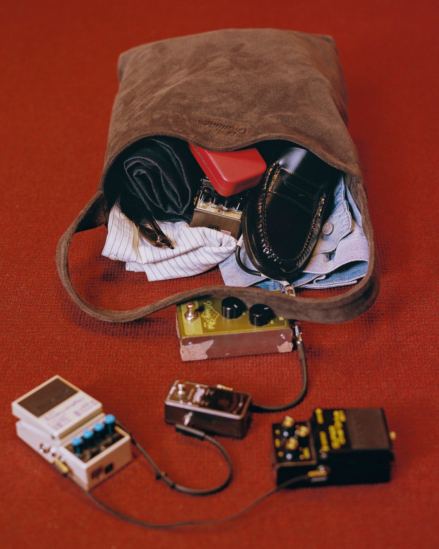 Suede leather carry tote bag