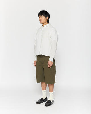 Olive Side Pleat Shorts