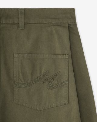 Olive Side Pleat Shorts