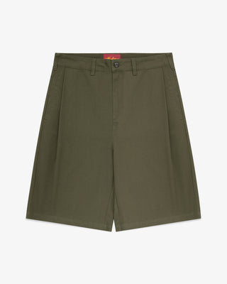 Olive Side Pleat Shorts