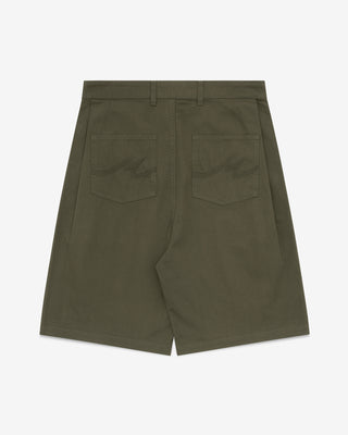Olive Side Pleat Shorts