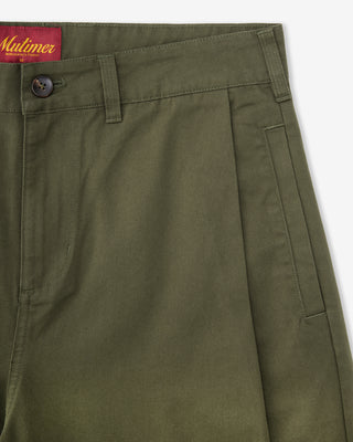 Olive Side Pleat Shorts