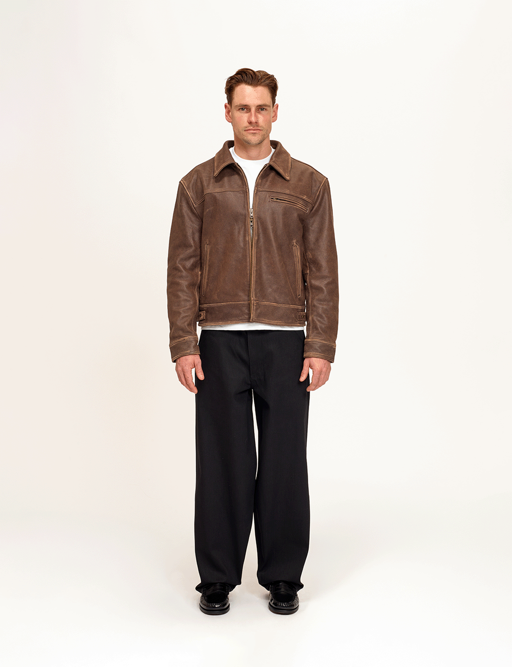 Aged Heavy Wash Leather Jacket