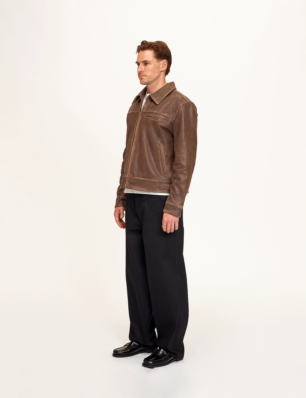 Aged Heavy Wash Leather Jacket